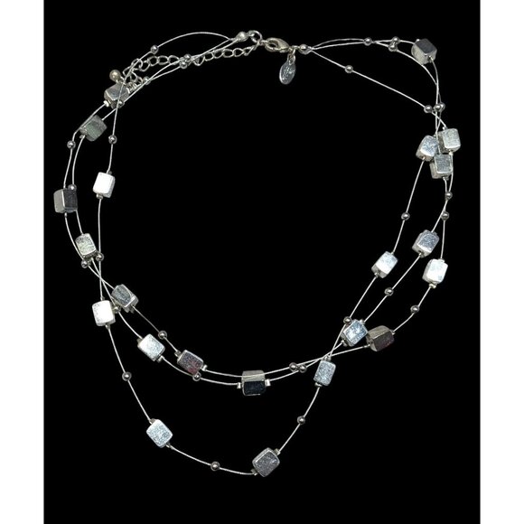 Lia Sophia "Mainstream" Floating Necklace With Silver Tone Cubes And Round Beads - Picture 2 of 6